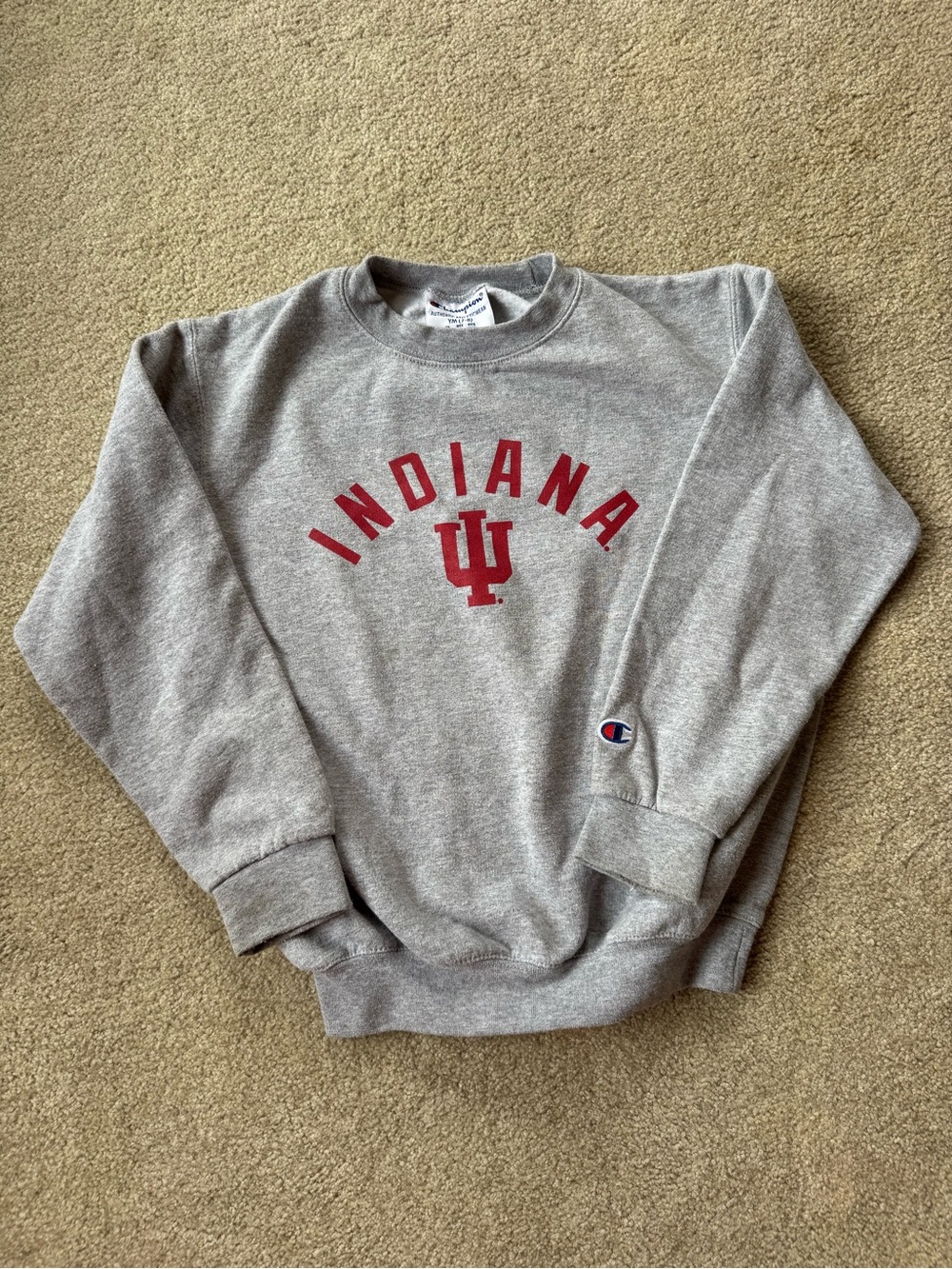 Champion Kids Gray Crewneck Sweatshirt with Red Indiana Logo